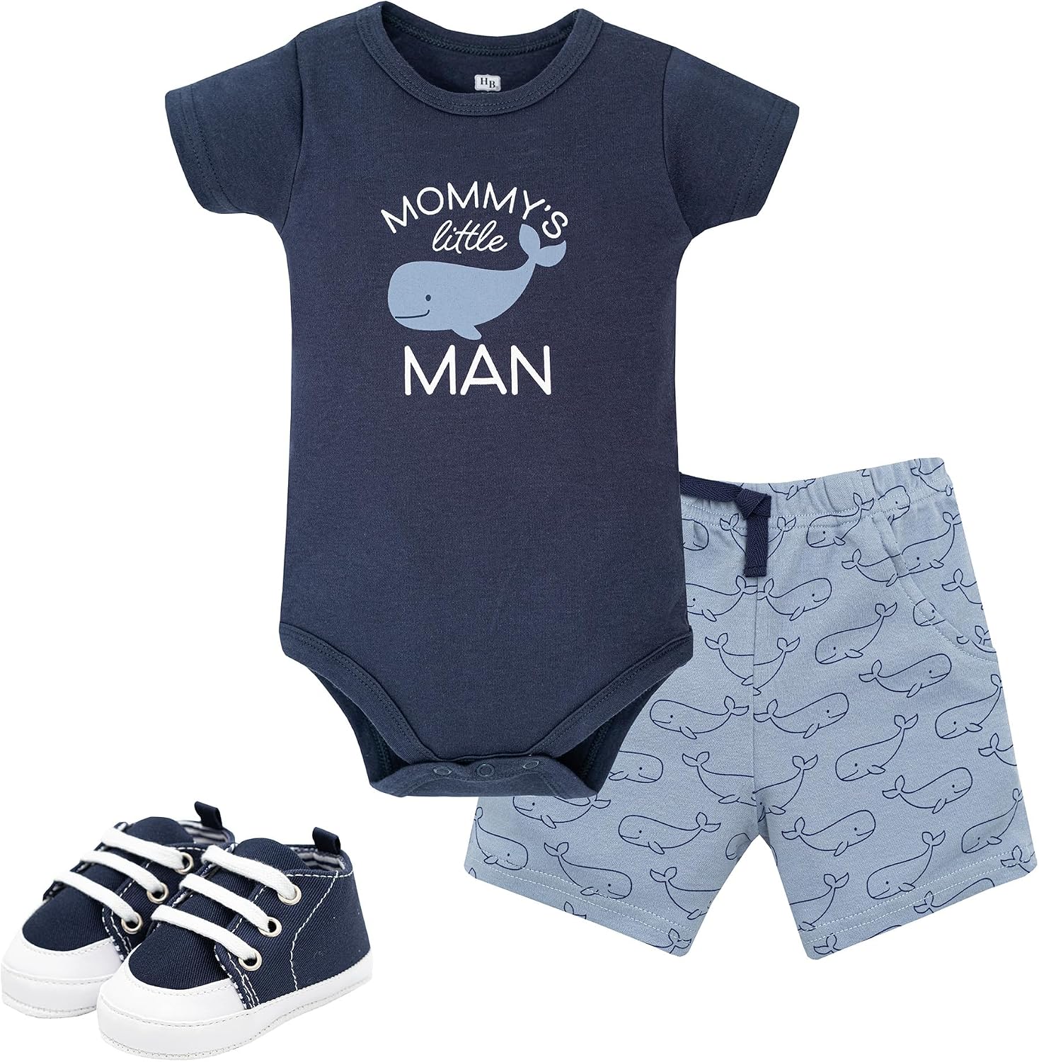 Hudson Baby Unisex Baby Cotton Bodysuit, Shorts and Shoe Set