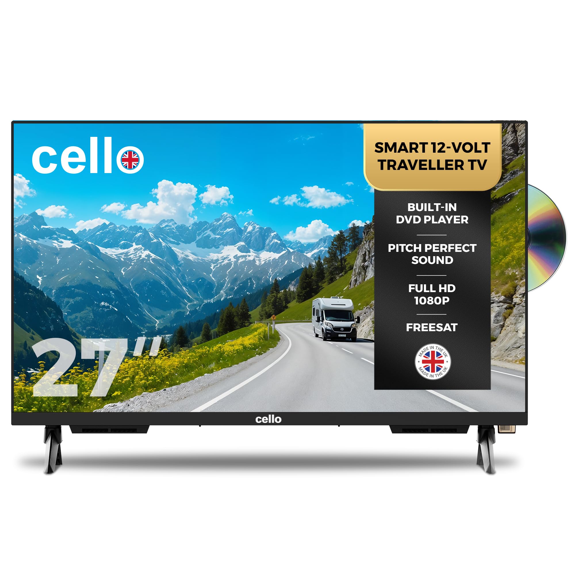 Cello C2725WSF 27" Smart 12V Traveller TV, 1080p, DVD, 230V, WebOS, Freeview Play, Perfect Pitch Sound