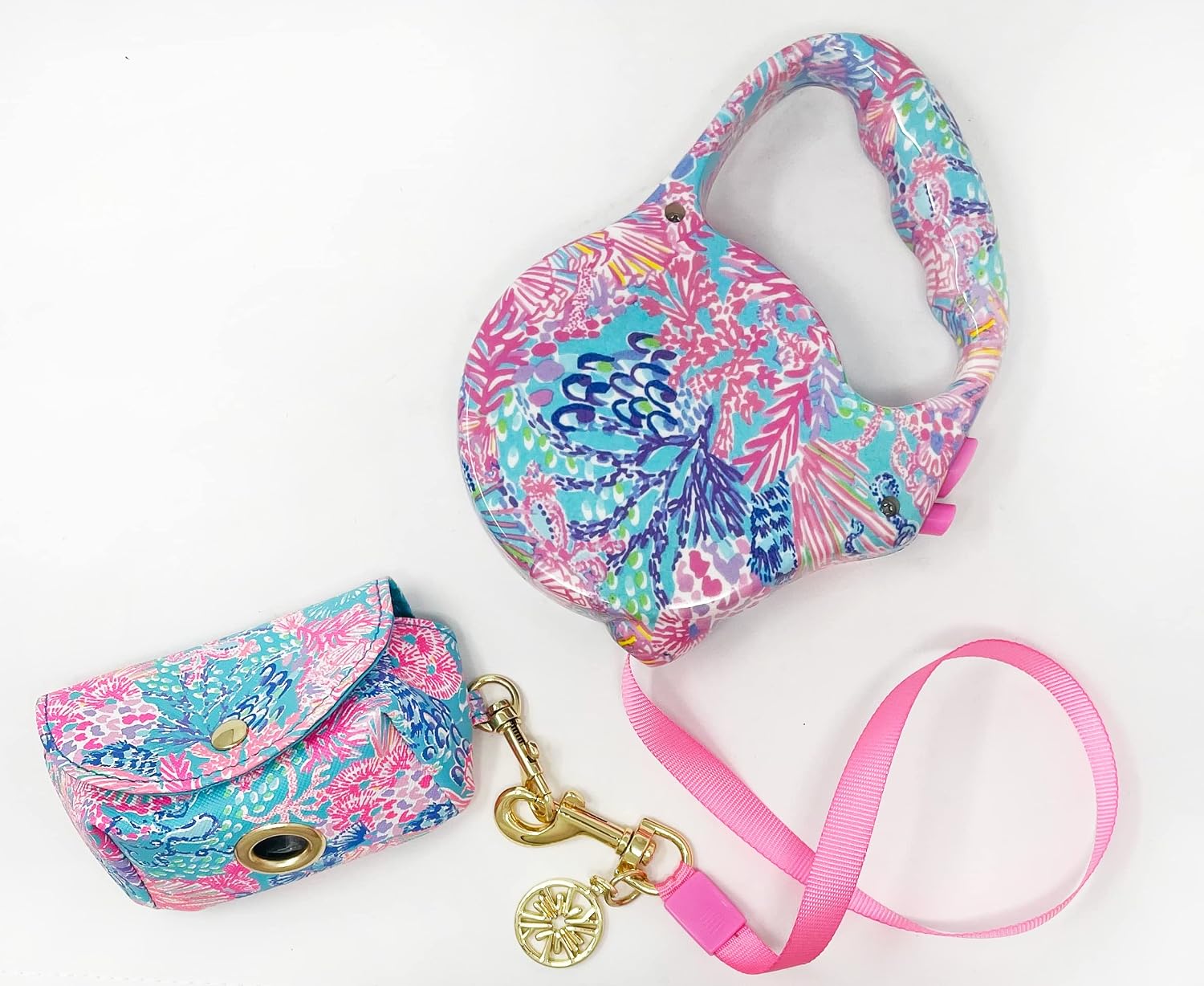 Lilly Pulitzer Dog Waste Bag Dispenser, Pet Bag Includes 15 Pink Potty Bags, Dog Poop Bag Holder for Leash, Splendor in the Sand
