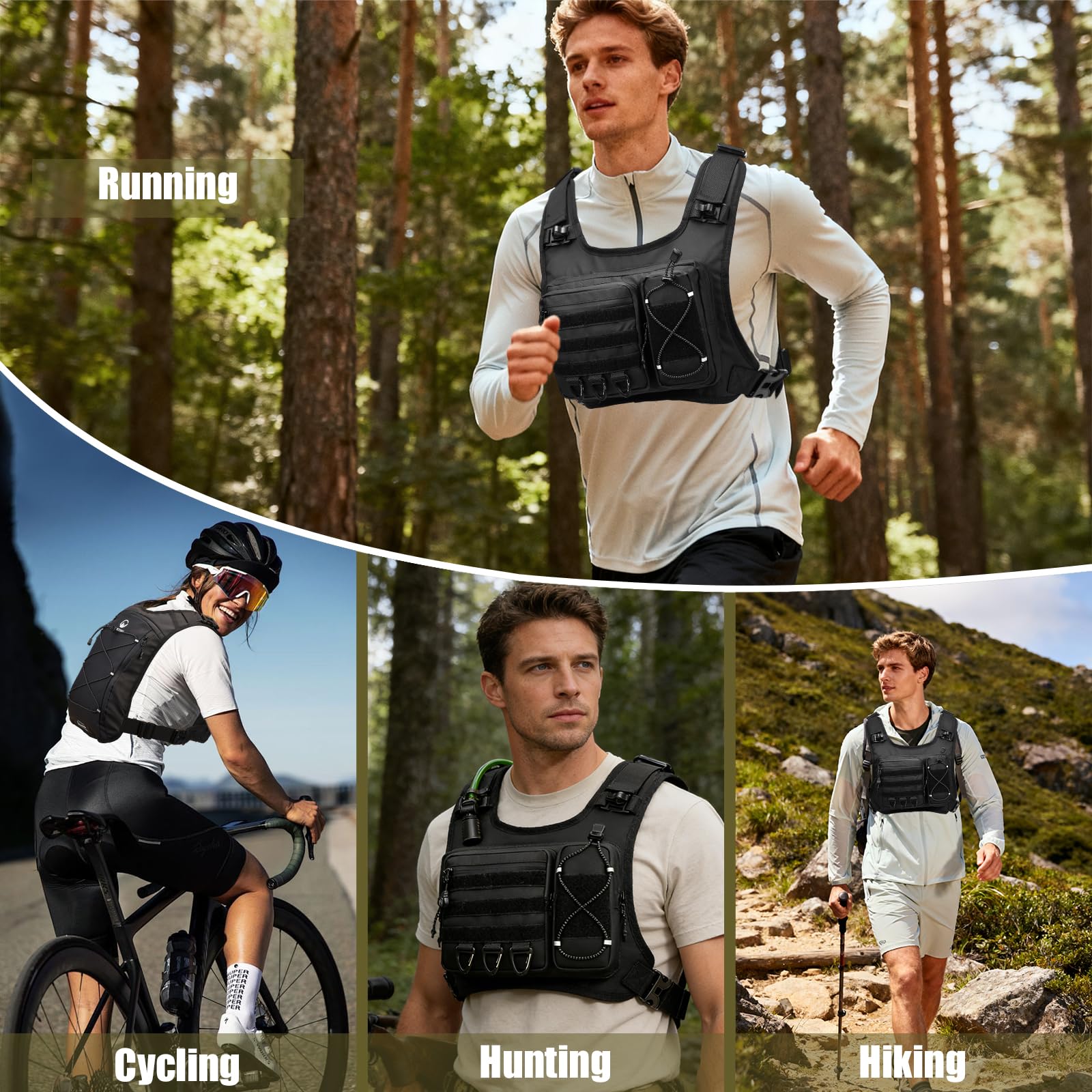 Gilet Running Uomo Donna Tactical, Zaino Trail Running con Sacca Idrica 2L, Gilet Corsa Molles, Running Vest Zaino Corsa Zaino Idratazione per Trekking Ciclismo Sci