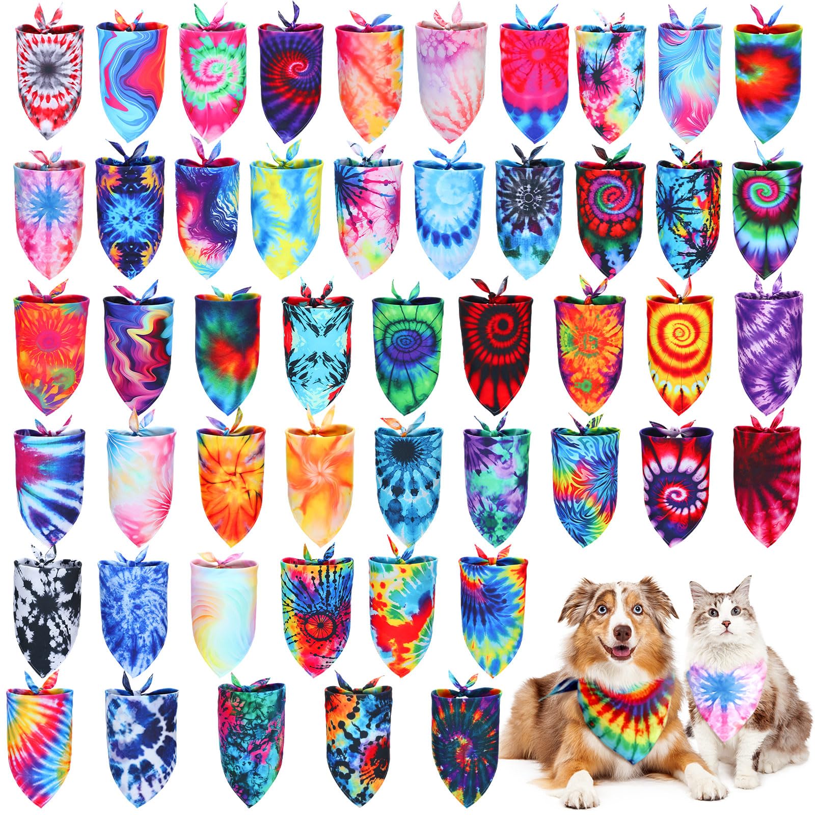 Huhumy Lot de 50 bandanas teints sur nœuds pour chien - TG, bavoirs triangulaires colorés pour animaux de compagnie de taille moyenne et grande - Pour vacances, été, anniversaire, hawaïen