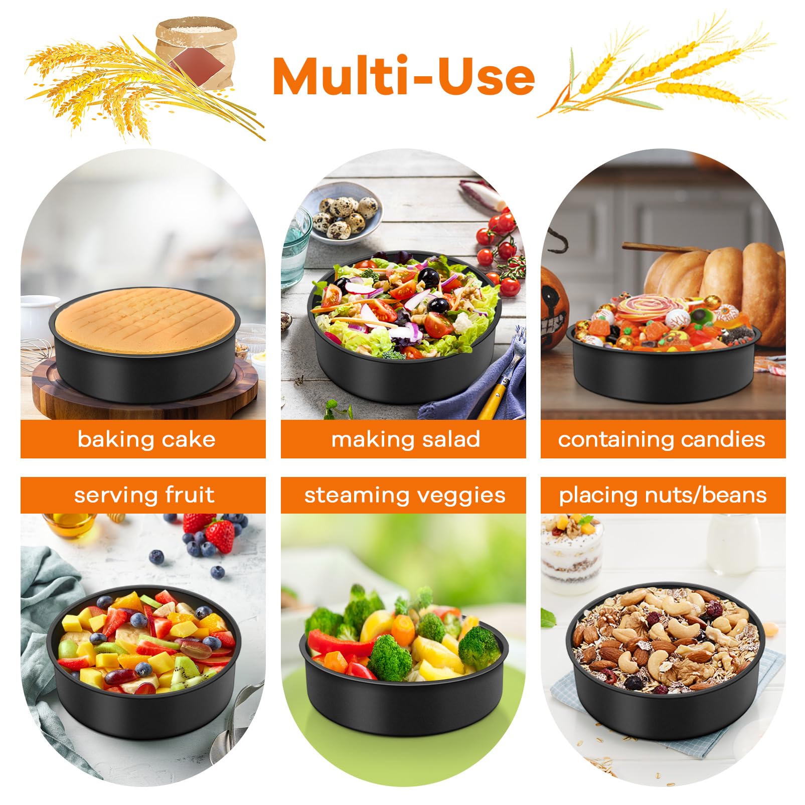 TeamFar Round Cake Pan Set – 4 Sizes (4, 6, 8, 9.5 Inch) – Nonstick, Stainless Steel, 2-Inch Deep – Perfect For Layered Birthday & Wedding Cakes