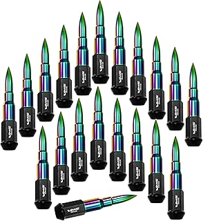VMS Racing 14x1.5 20PC 112mm Cold Forged Steel Lug Nuts with NEOCHROME Extended Bullets Tips in Aluminum Compatible with Dodge Challenger 09-20 2009-2020 5 Lug Wheel Pattern