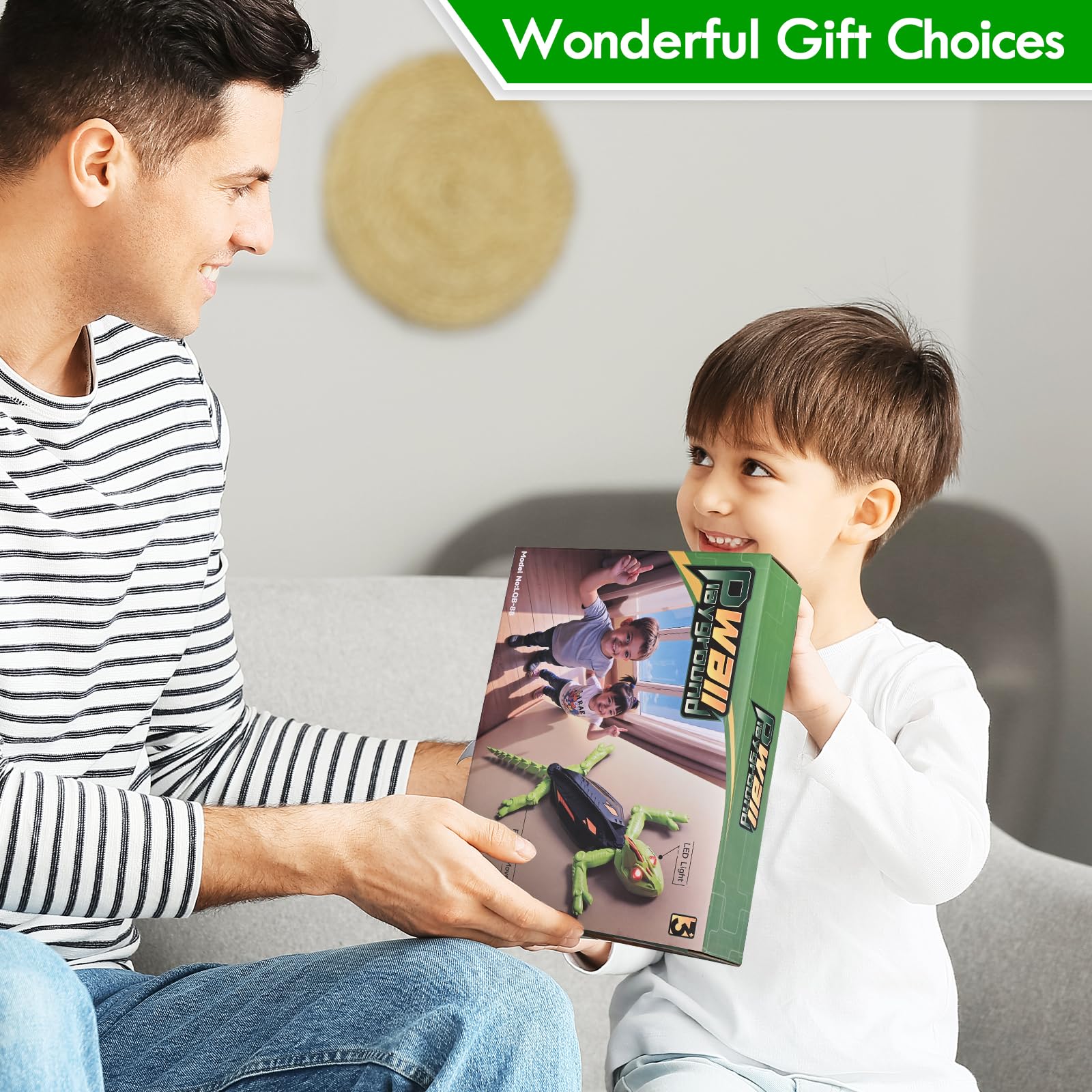 Euakee Recargable Camaleón Teledirigido, Lagarto Teledirigido con Ojos Led Luminosos, Lagarto Trepador de Paredes, JRegalos de Cumpleaños para Niños Niñas 3 4 5 6 7 8+ Años (A