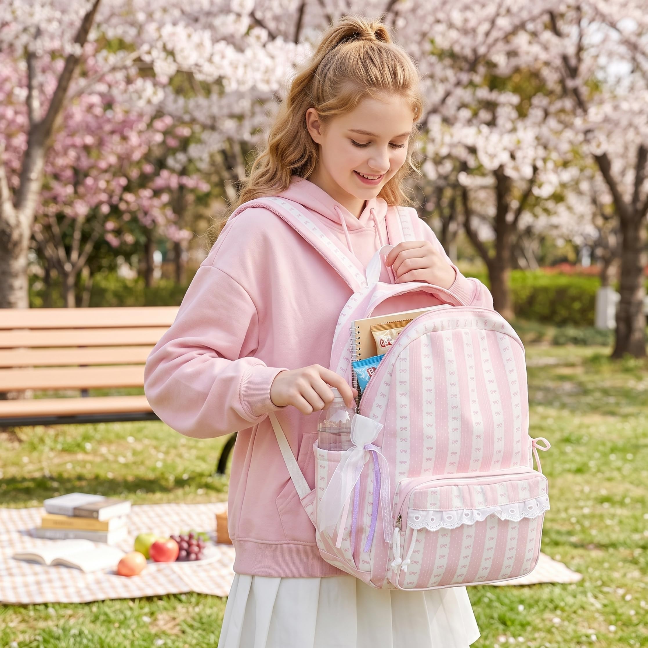 Zaino Da Donna In Nylon A Pois, Borsa Y2K Carino Per Laptop Libri, Zaino Da Viaggio Legero E Capiente, Borsa In Nylon Impermeabile Con Multi Scomparti, Zainos Casual Per Tutti I Giorni(Bianco)