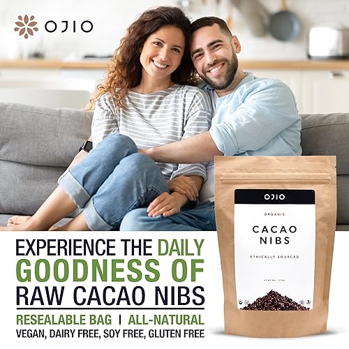 Miniatura 6 de OJIO Plumas de cacao crudo orgánico  Paleo  Orgánico  Sin OMG  Kosher  Superalimento antioxidante antienvejecimiento  Sin gluten  8 onzas  Paquete