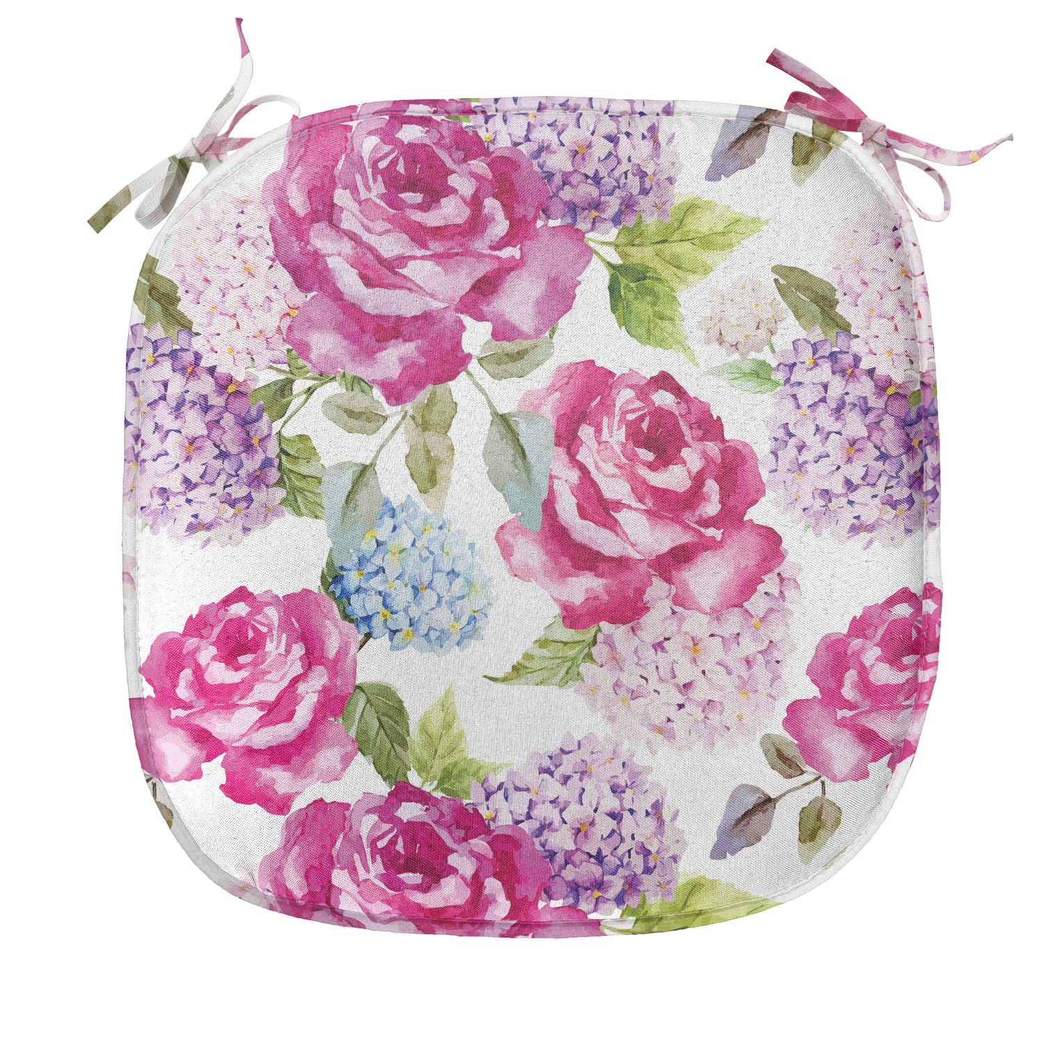 Ambesonne Shabby Flora Chair Seating Cushion Set of 2, Watercolor Abstract Lavenders Leaves Buds Art Print, Anti-Slip Seat Padding for Kitchen & Patio, 16