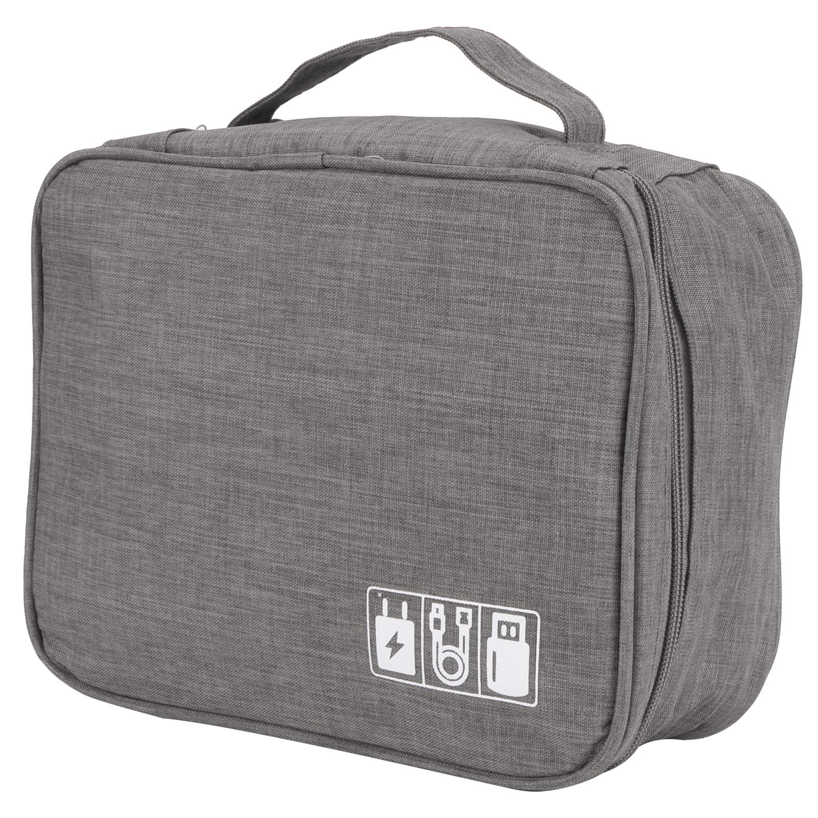 Electronic Organizer, Cationic Fabric Cable Storage Bag, Batteries Organizer Cable USB Drive Organizer for Ear Phones USB Cable(Grey)-image-46