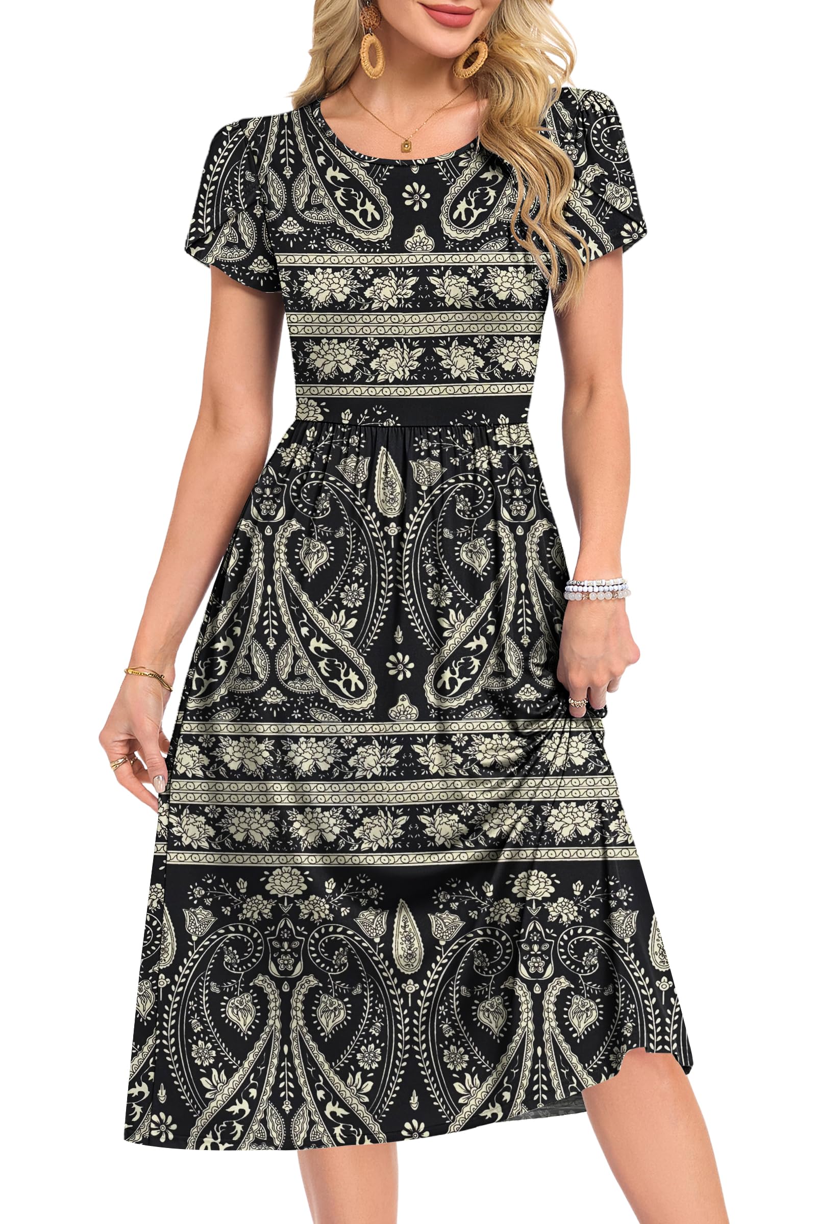 MOLERANI Femmes Robes d'été Robe De Midi pour Les Femmes Élégant Swing Robes de Plage avec Poches A-Line Casual Robe