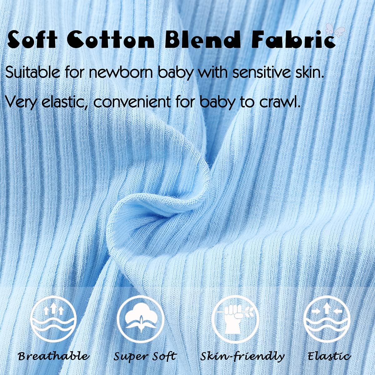 Miniatura 5 de Mameluco de una pieza para bebé recién nacido, traje de mameluco acanalado sólido para bebé niño