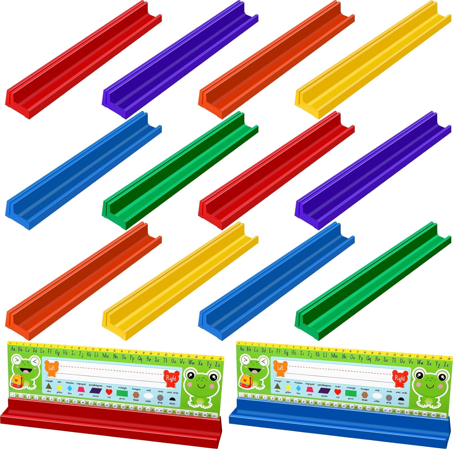 Lincia 24 Pcs Name Plate Holder for Desk Self Adhesive and Removable Nameplate Stand Sign Name Tag Desk Plate with Pen Holder and Back Adhesive for School Classroom Door, 1.5 x 12 x 1 Inch, 6 Colors