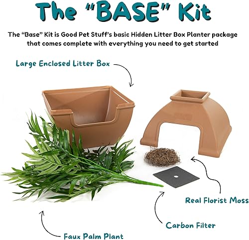 Miniatura 163 de Good Pet Stuff Kit original de caja de arena oculta y forro reutilizable, maceta redonda cerrada con plantas artificiales, sistema de filtro de olor