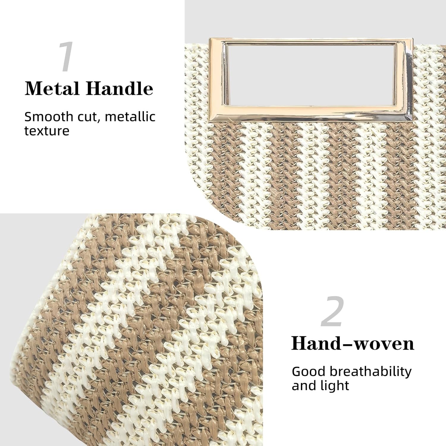 Women’s Straw Raffia Clutch Purse, Top Handle Woven Handbag with Crossbody Strap, Summer Beach Shoulder Bag