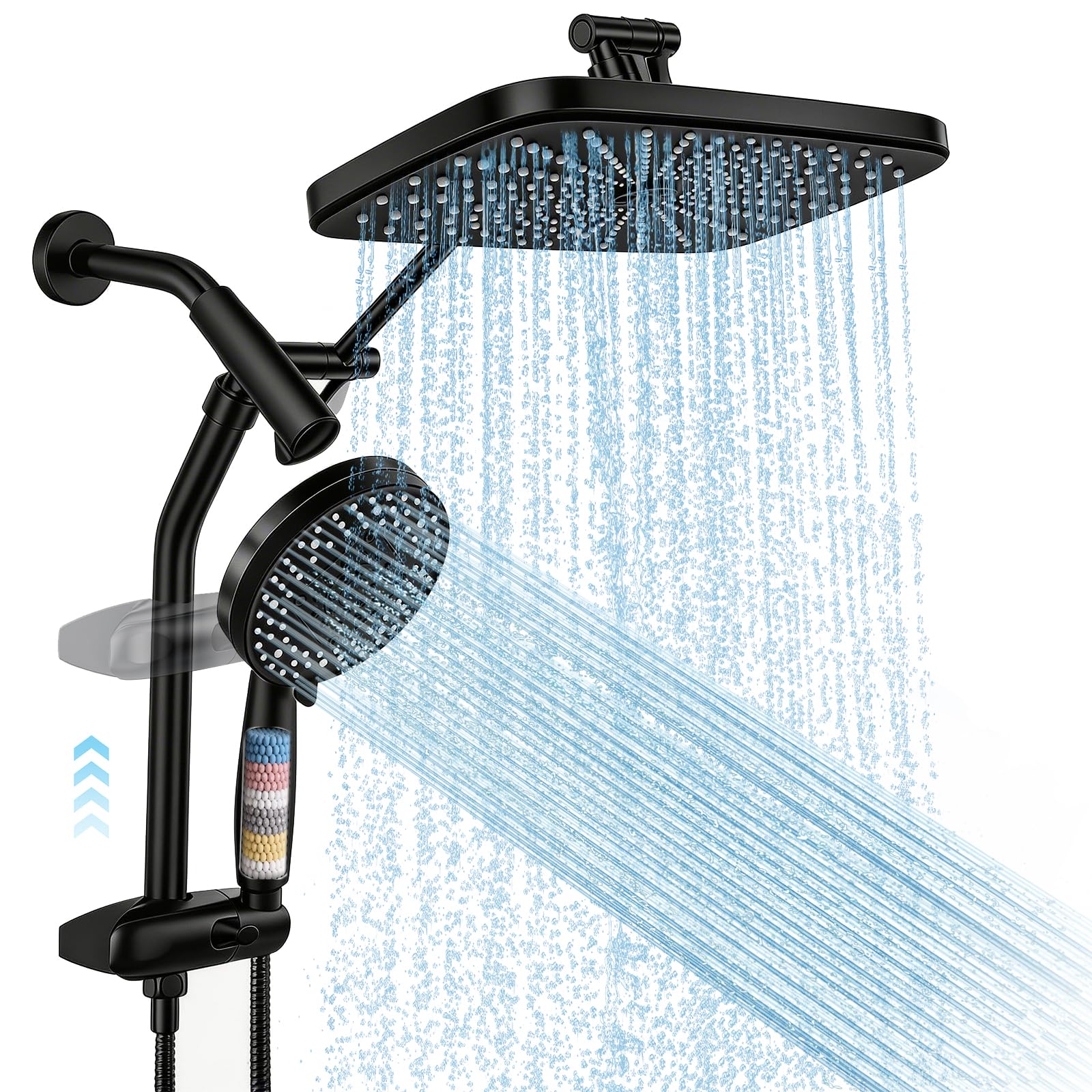 Shower Head with Handheld, 12" High Pressure Rain Shower Heads with Filtered Handheld Spray Combo & Adjustable Extension Arm, Silver Showerheads & Hand Held Showers Set for Bathroom — view 8
