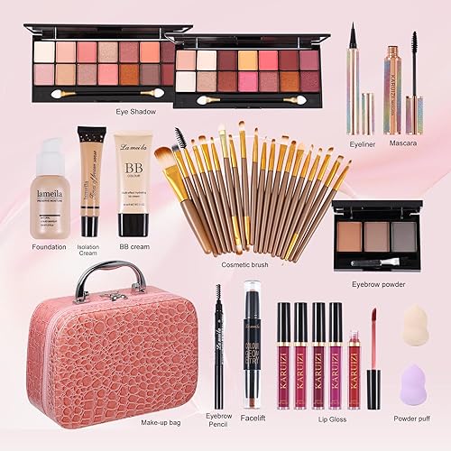 Miniatura 2 de Juegos de maquillaje para mujer, kit de maquillaje profesional con paleta de sombras de ojos, juego de pinceles, base, brillo de labios, bolsa de