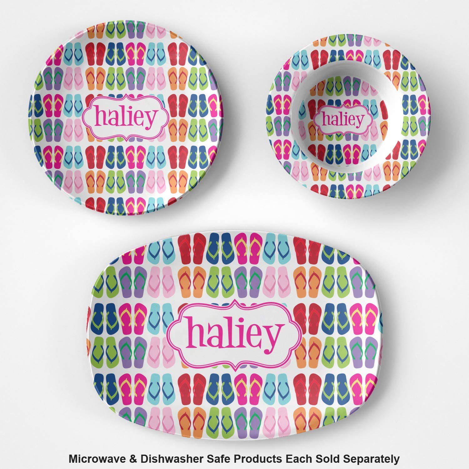 Personalized FlipFlop Plastic Bowl - Microwave Safe - Composite Polymer