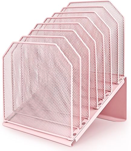 Organizador de archivos inclinado para escritorio, soporte vertical de 7 niveles, organizador de escritorio de oficina, estante de metal, malla de