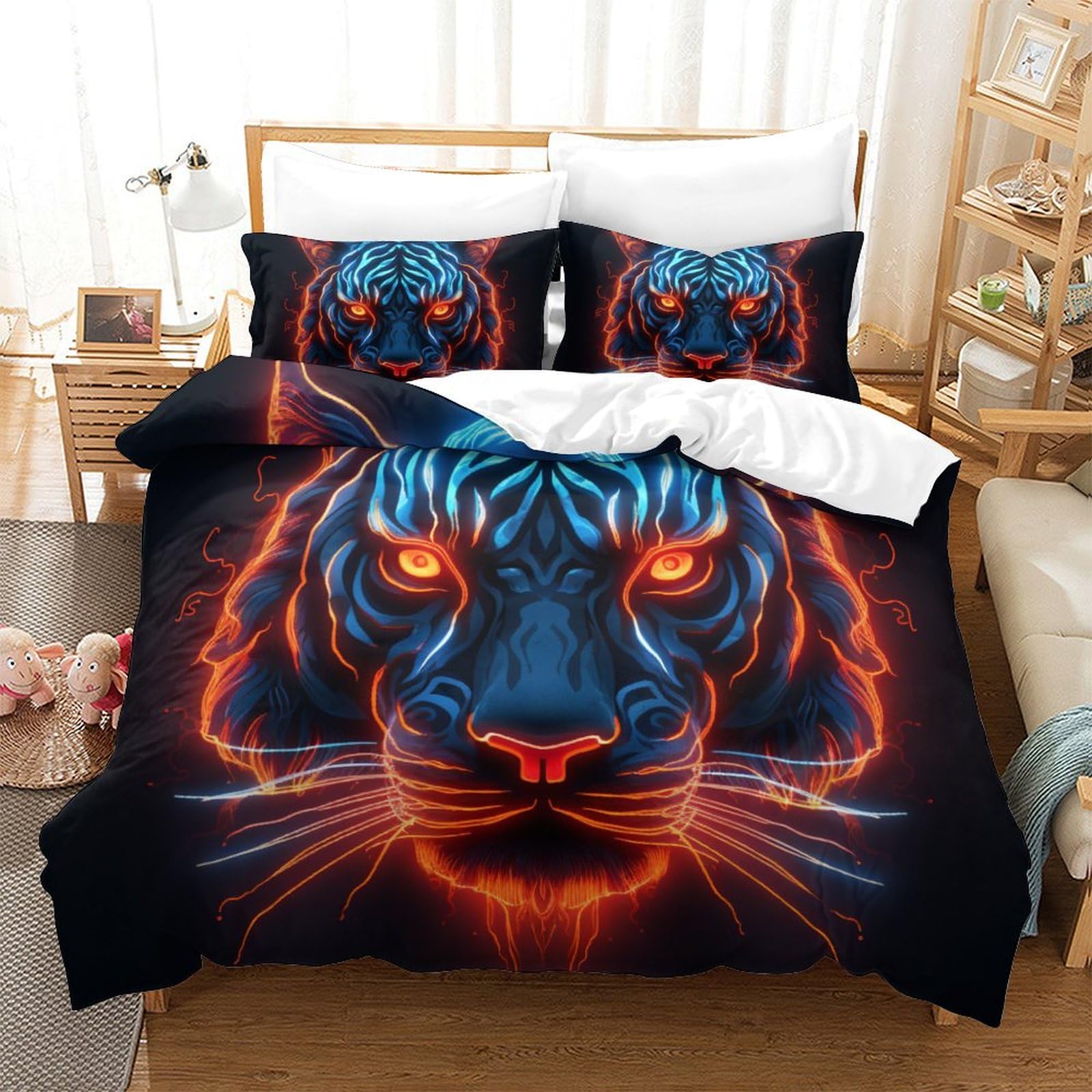 Housse de couette tigre pour une décoration sauvage et moderne de chambre Super King