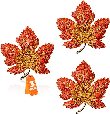Vintage Maple Leaf Brooch Pin, with Rhinestones Autumn Thanksgiving Lapel Pin Set, Sparkling Floral Design for Wedding Party Jewelry Accessories Fall Gift Ideas