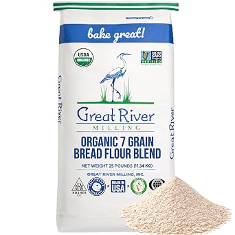 Great River Milling Organic 7 Grain Blend Bread Flour | Unbromated & Unbleached Flour | Non-GMO, Kosher | Stone Ground for Baking, Bread, Muffins & More | 25 Lb