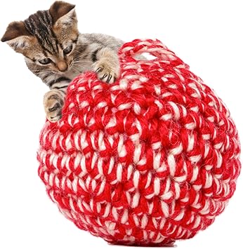 JAYU PET Red Cat Ball [W/Bell Version] - Handmade Silvervine Cat Toy with Catnip, Interactive Matatabi Ball for Indoor Cats & Kittens, Feline Play Toy & Gift 2.7 inch, 7cm | Handmade Silvervine, With Catnip, Interactive Matatabi Ball, For Indoor Cats & Kittens