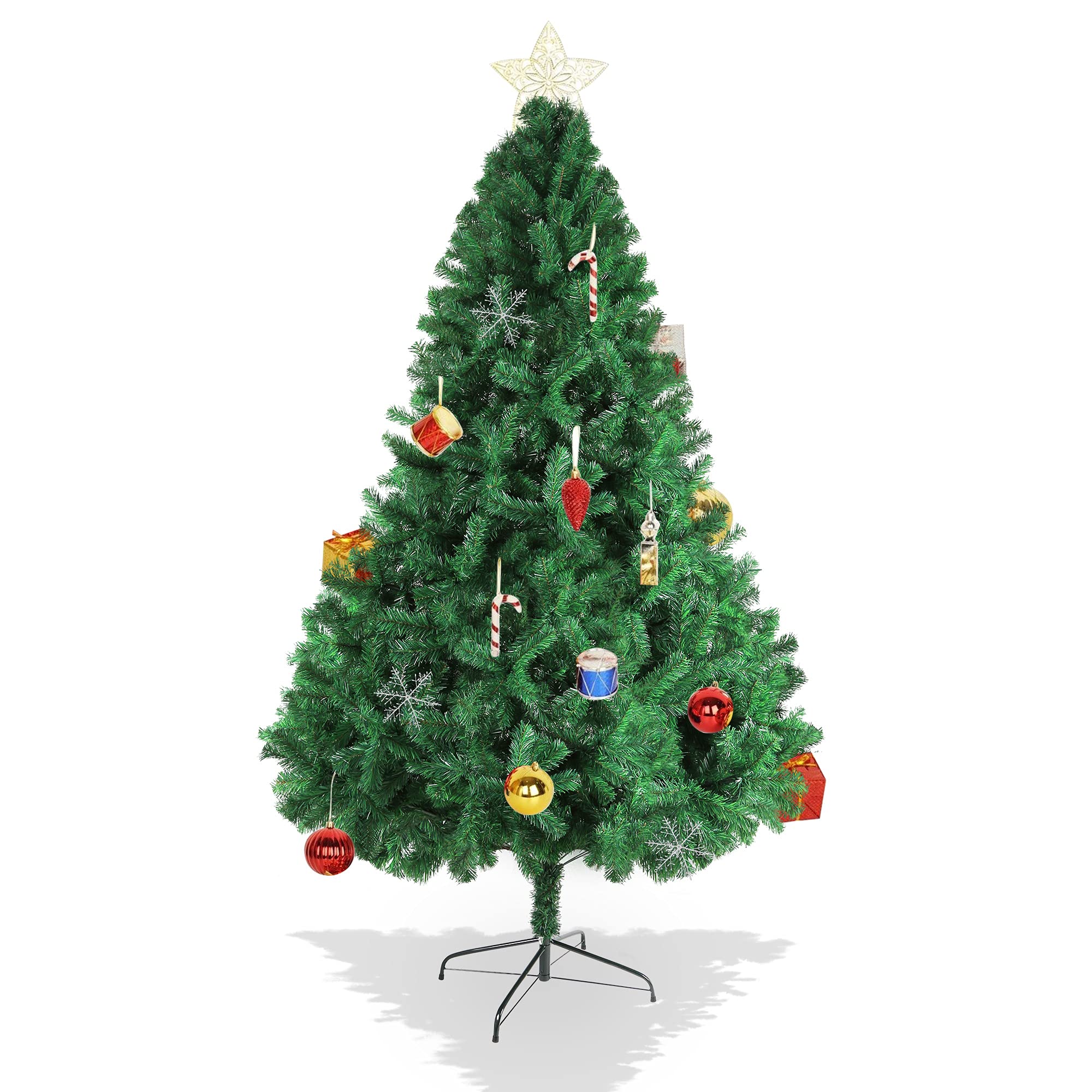 7ft Full Christmas Tree w/ 1000 Branch Tips, Realistic Xmas Tree with Metal Solid Stand for Outdoor Indoor Holiday Porch Party, Green