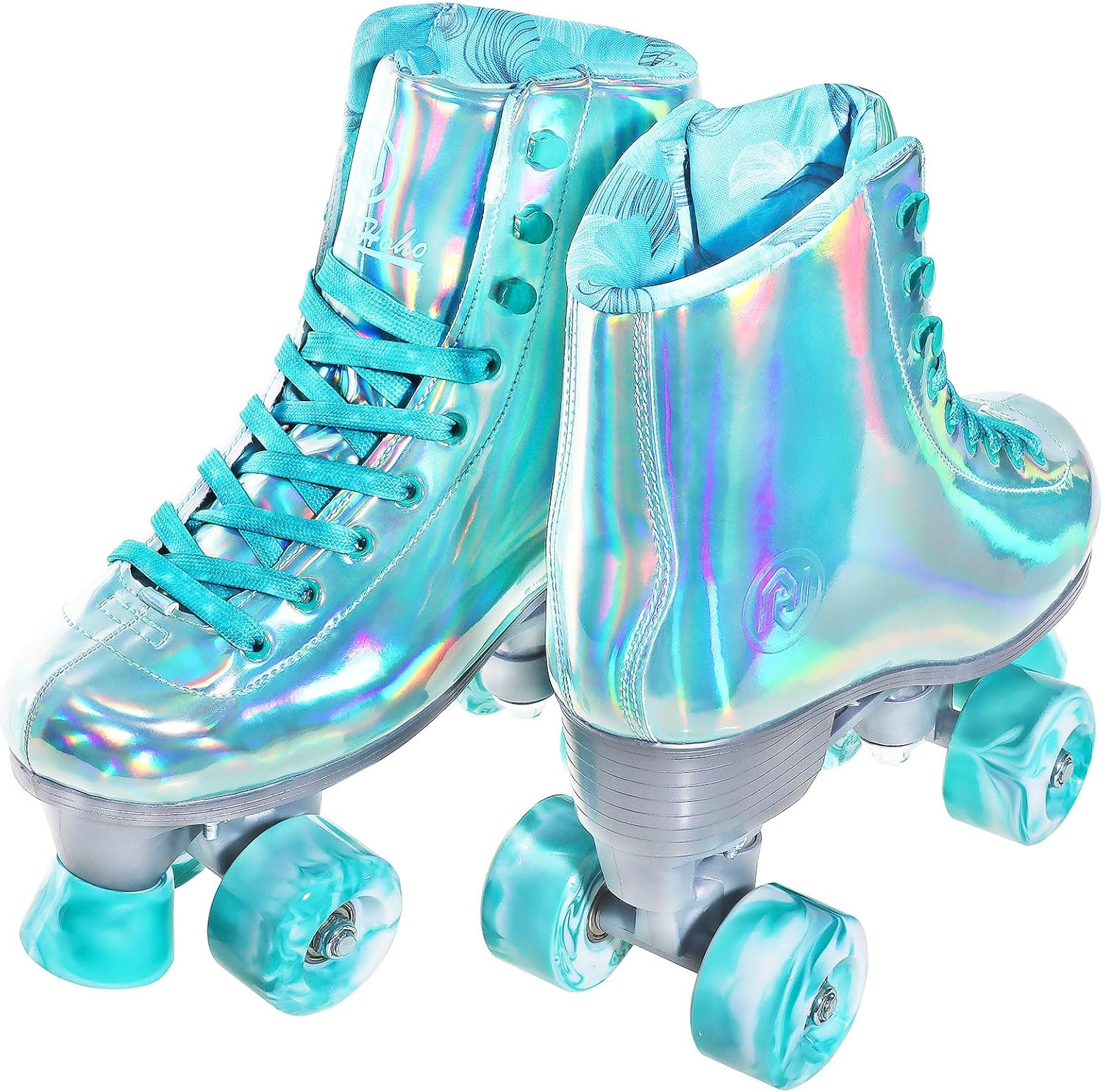 JajaHoho Roller Skates for Women, Holographic Rollerskates, Shiny Double-Row Four Wheels Quad Skates Girls Outdoor (Green)