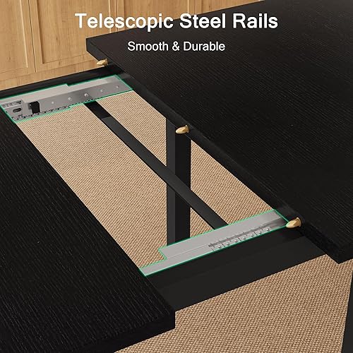 Miniatura 4 de Juego de mesa de comedor de 7 piezas, mesa de cocina extensible de 63 pulgadas con 6 taburetes, mesa de comedor moderna de mediados de siglo con