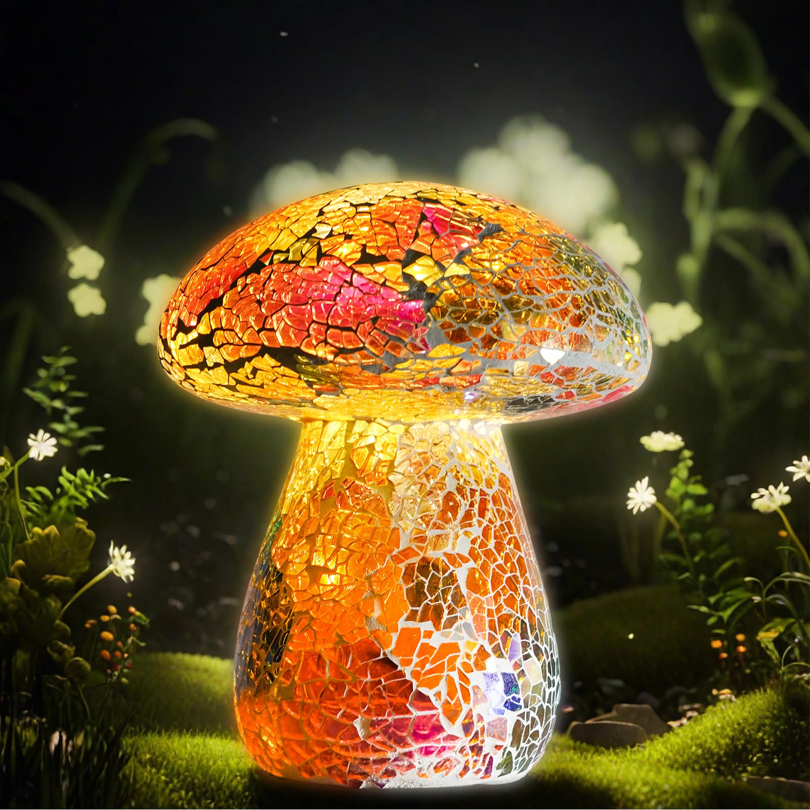 Mosaic Mushroom Garden Lights - Table Lamp Outdoor Decor Waterproof Night Light Lawn Decor Statue for Patio, Party, Yard (Red)