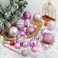 Vista 3 de XmasExp 60 mm / 2.36" Adornos de bola de Navidad irrompibles, juego de adornos para árbol de Navidad, 24 unidades (2.36 pulgadas, rosa)