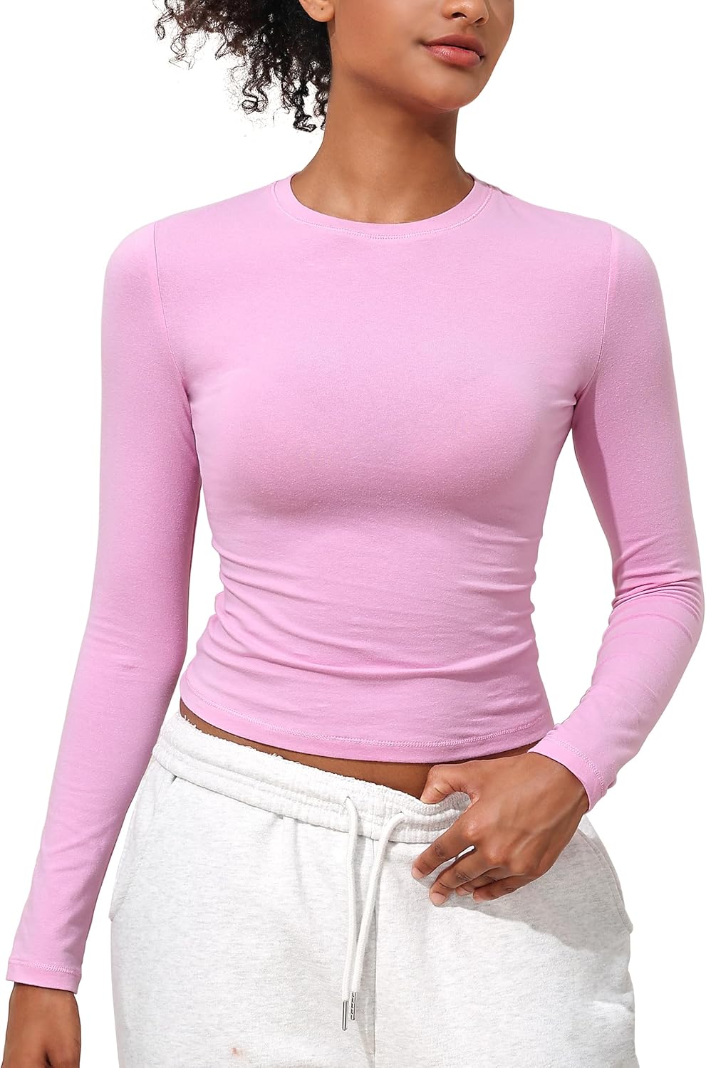 PrettyGuide Women's Cotton Jersey Long Sleeve Shirts Tight Fit Crewneck Crop Tops Basic Fall Going Out Y2K Tops - Image 4