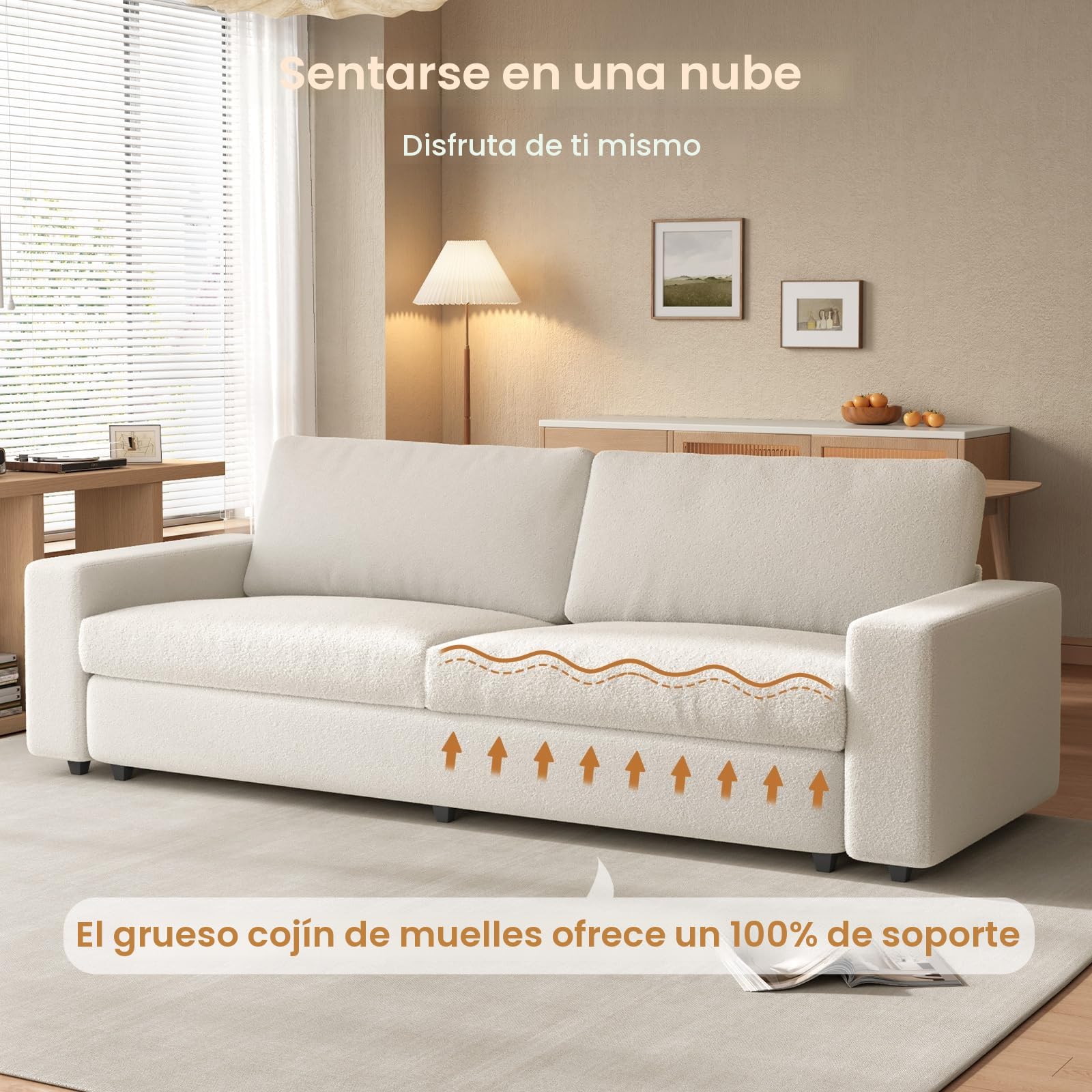Guyii Sofá de tela de diseño moderno, cómodo sofá de 3 plazas – 212 cm de largo, sofá de salón brillante, cómodo sofá tapizado recto, muebles largos de tela para una vida moderna