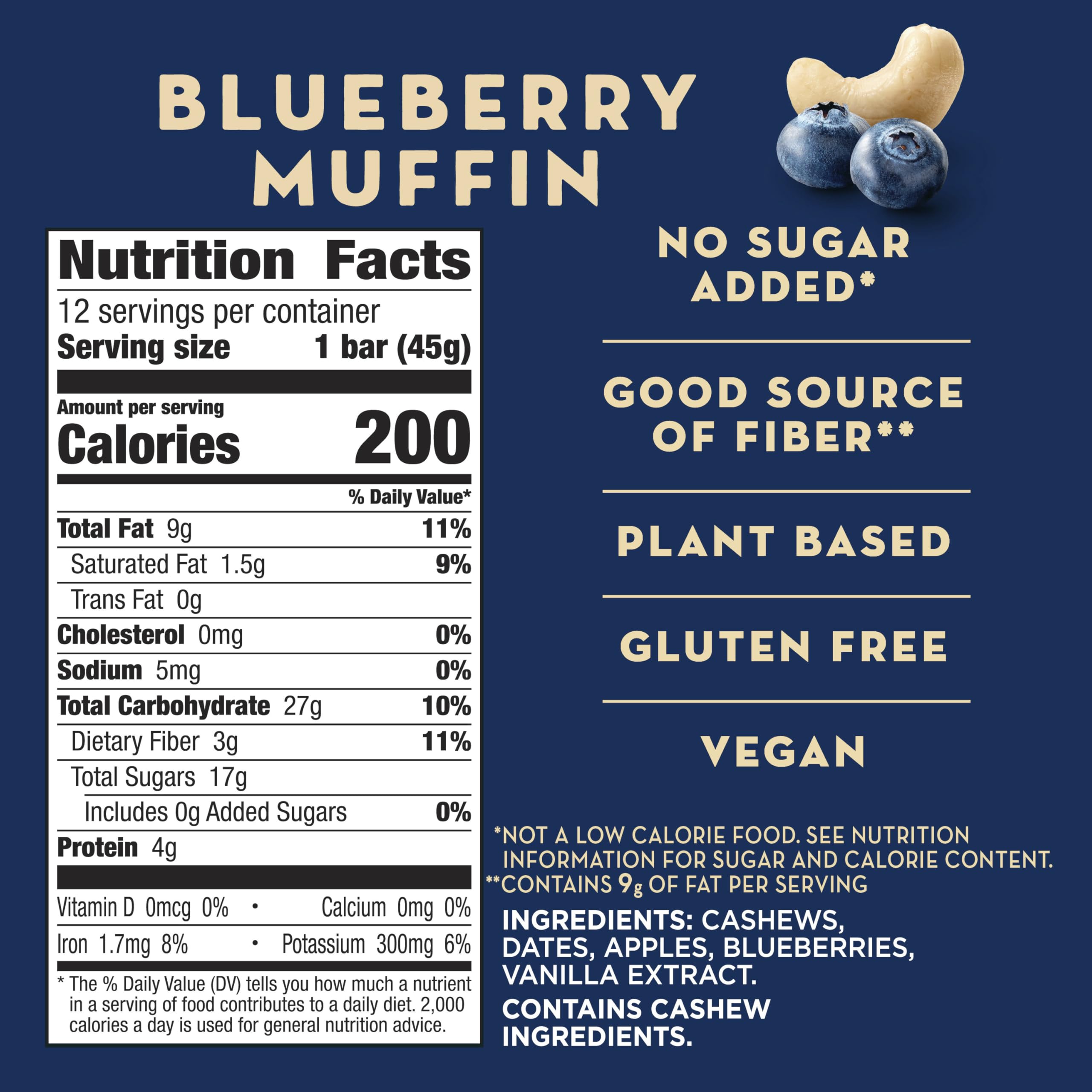 Larabar Blueberry Muffin Lot de 12 barres de fruits et de noix sans gluten, végétaliennes, 45 ml