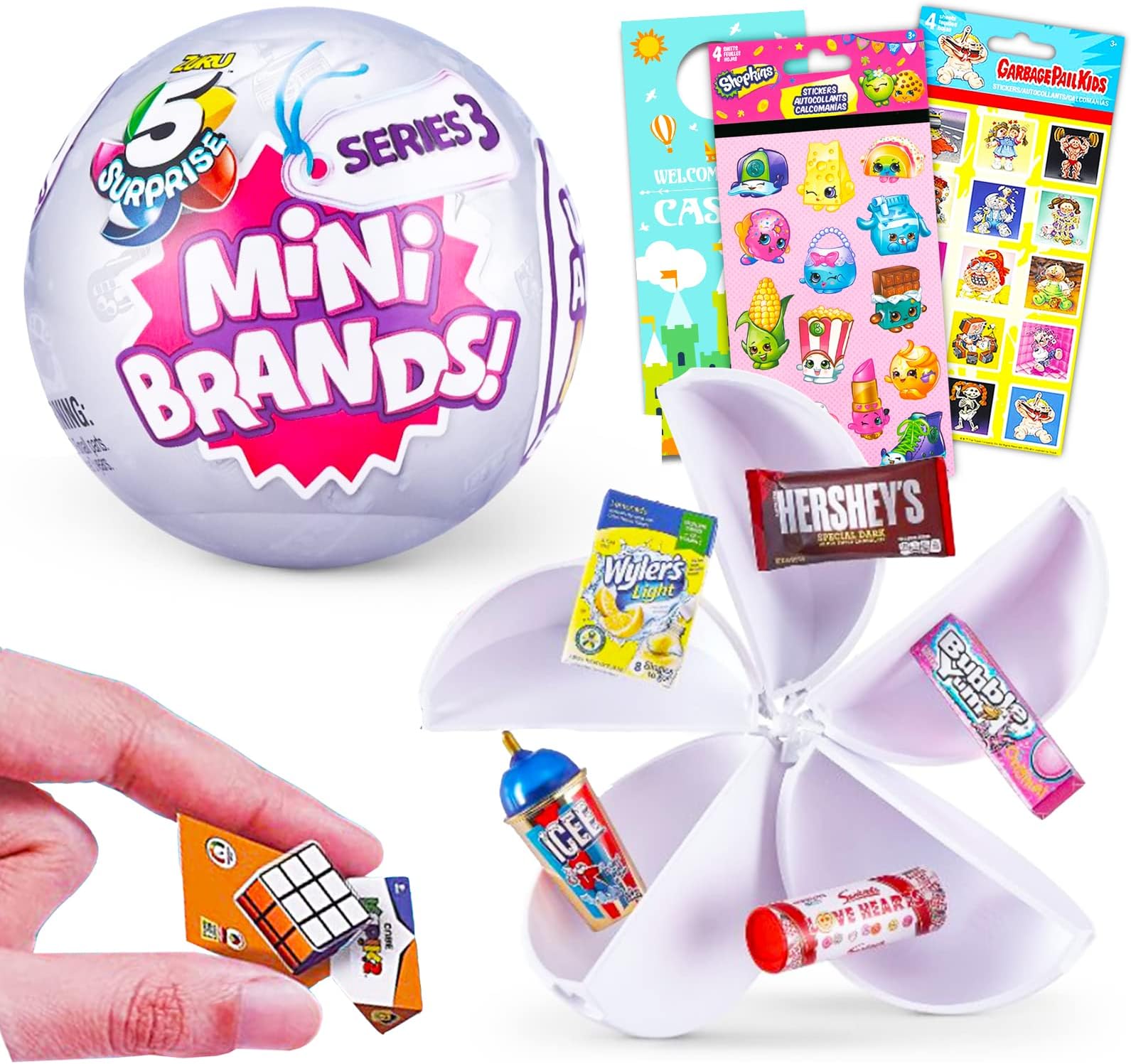 Mini ToysZuru 5 Surprise Mini Brands Series 3 Mystery Toys Set - Surprise Mini Food Toys Mystery Bundle with Shopkins Stickers and More for Kids (Collectible Food Toys)