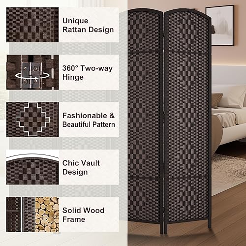 Miniatura 4 de Rose Home Fashion RHF Biombo de 6 pies de alto, paneles de fibra tejida en rombos, biombo divisor de habitación, biombo plegable.