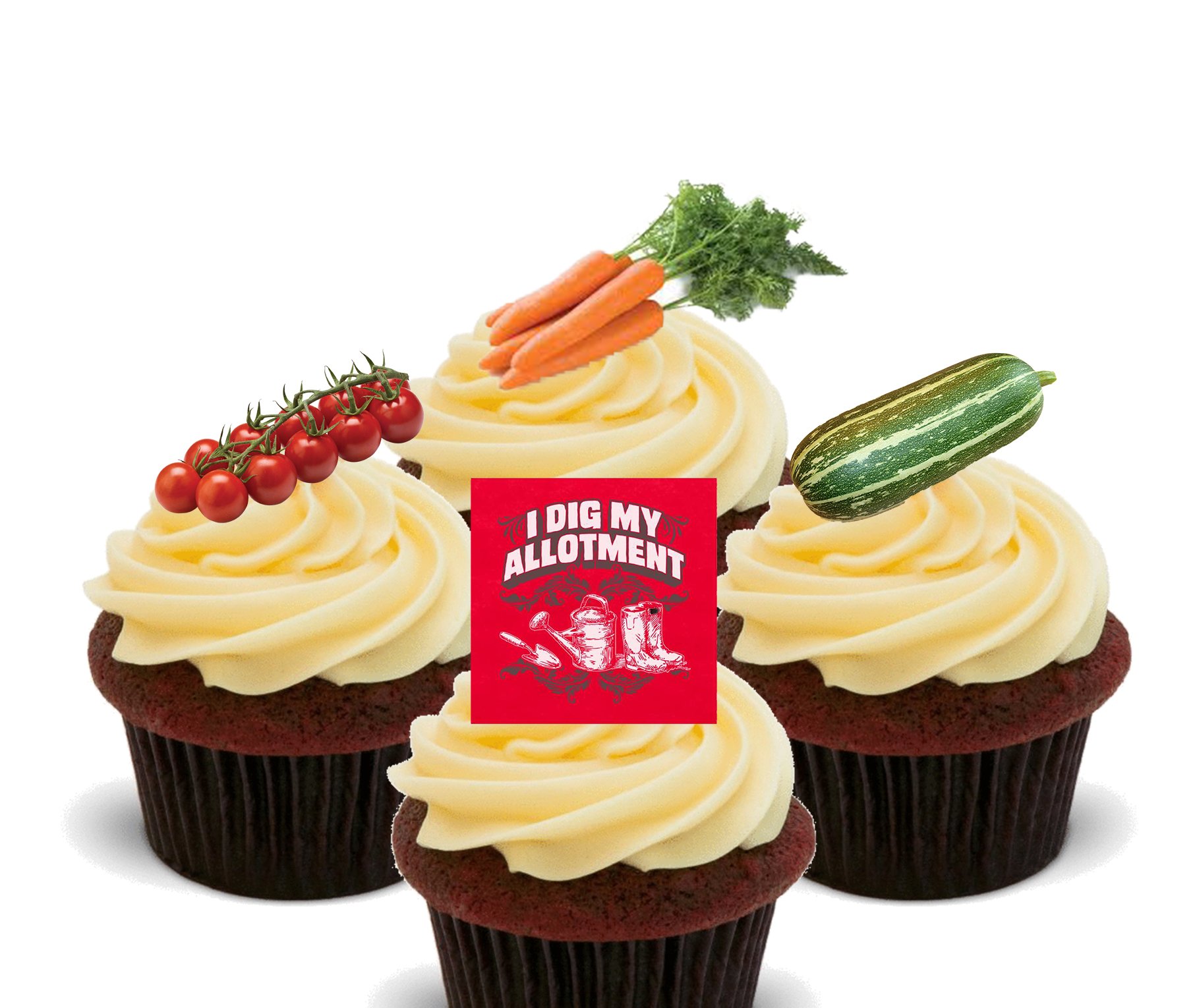 Made4You I Dig My Allotment - Edible Cupcake Toppers - Standup Wafer Cake Decorations (Pack of 24)