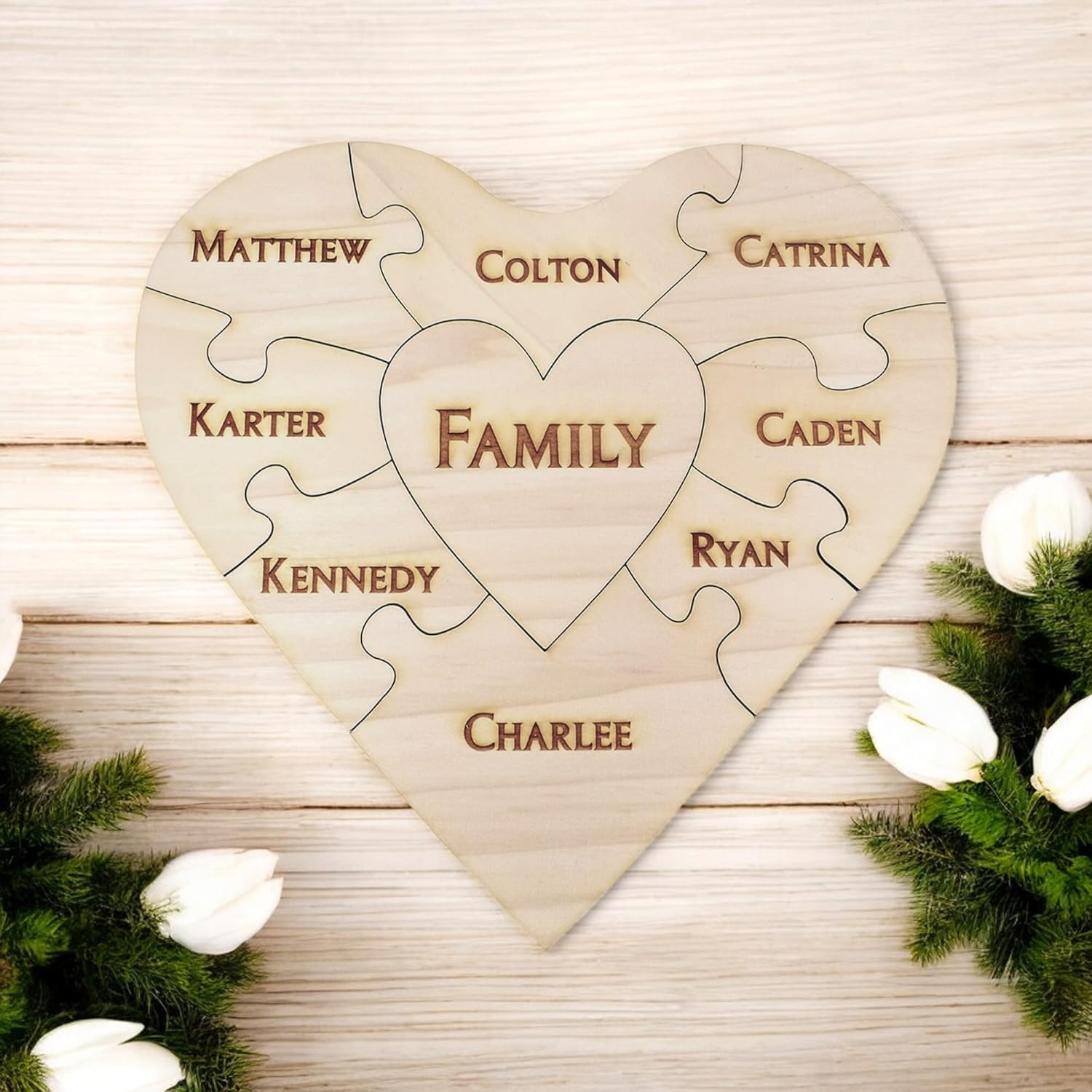 Palmetto Engraving Personalized Heart Puzzle: Custom 9-Piece Wooden Family Puzzle, Idea, Blended Wedding Unity Ceremony Keepsake, Pregnancy Announcement, Gender Reveal