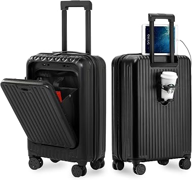 VentureVault Carry On Luggage 22x14x9 Airline Approved, 20 Inch Hard Shell Carry On Luggage, Suitcase Carry-on Small Siutcase with Wheels Black, 1PC