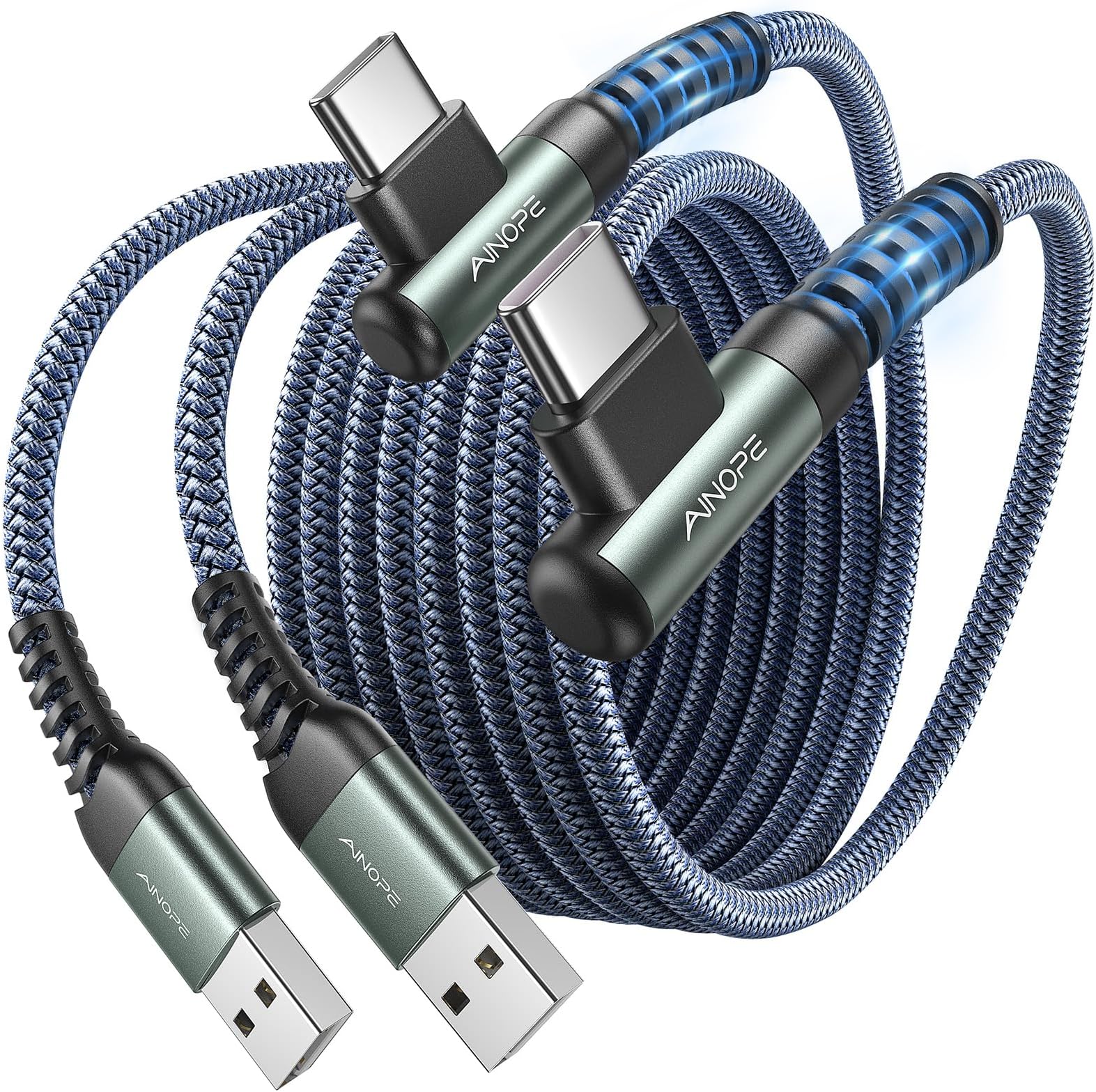 AINOPE USB C Charger Cable - [2Pack 1M+1M] 3.1A Fast Charger Usb C Right Angle Nylon Braided Short Charging Cable, Portable for Office, Car, Compatible with iPhone 17/16, Galaxy S25 Ultra/S24, iPad
