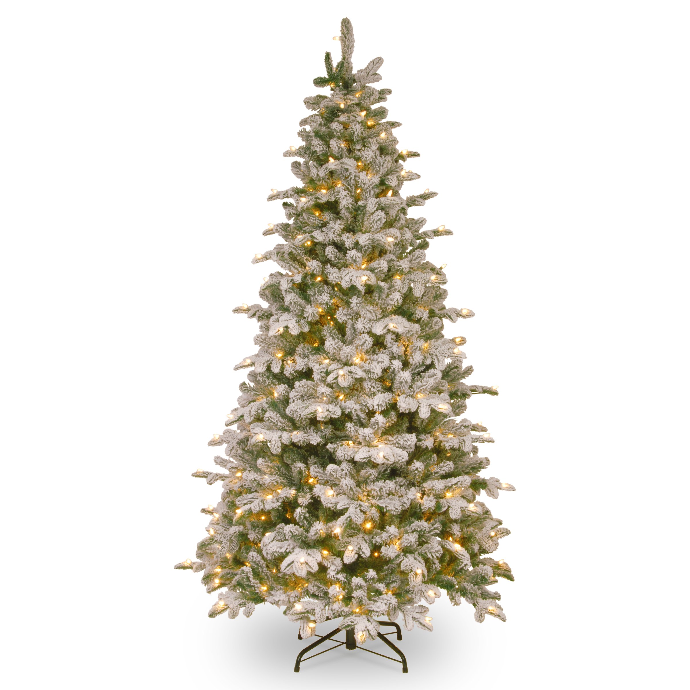 National Tree 7.5 Foot "Feel Real" Snowy Everest Fir Medium Tree with 450 Clear Lights, Hinged (PEV3-311-75)