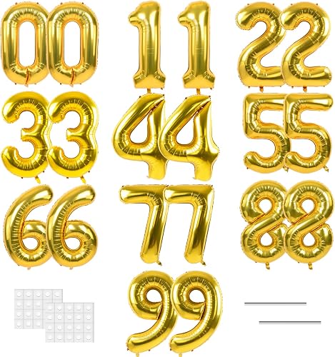 TONIFUL 20 Pcs Number Balloon 2 Set 16 Inch Gold 0-9 Numbers Balloons