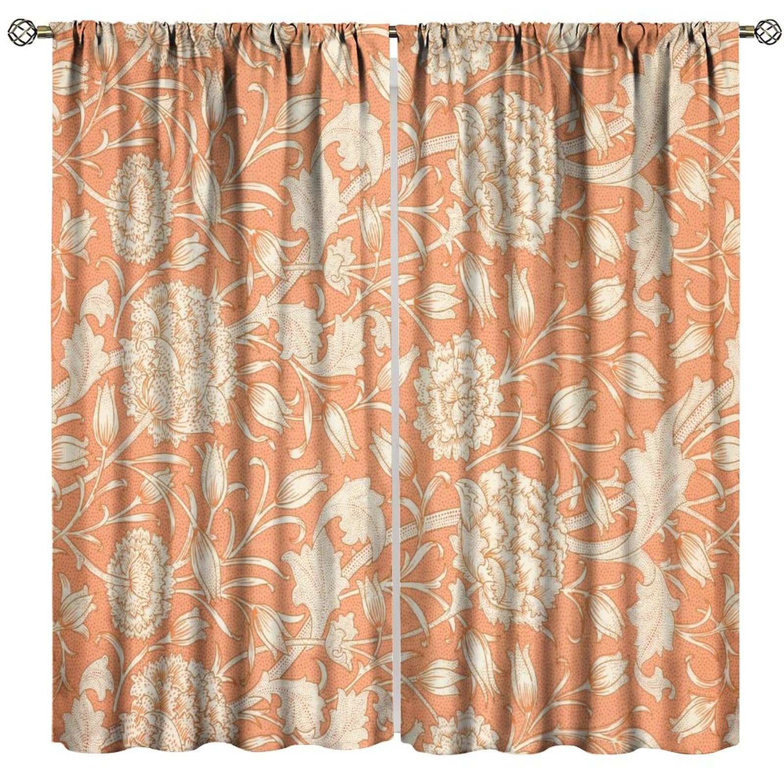 GoDazzling William Morris Flower Blackout Curtains, Vintage Floral Pattern Print Rod Pocket Window Drapes for Bedroom Living Room Kitchen 84" W X 84"