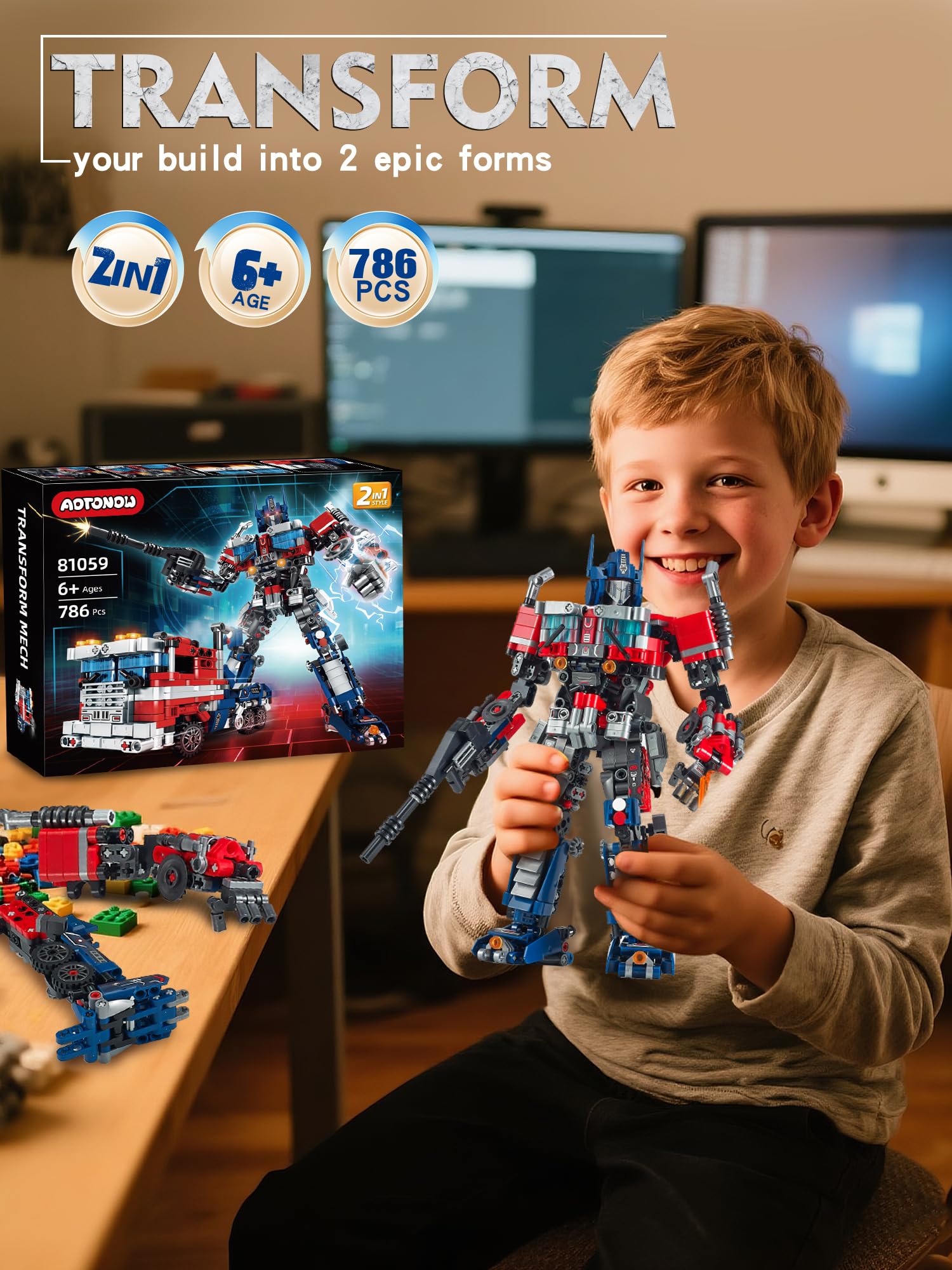 Giochi di costruzione di robot trasformati 2 in 1 per adulti, blocchi di costruzione trasformatori maca, kit di camion, figure di azione per i fan di film, Natale