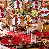 Vista 5 de EBOOT 16 piezas de servilletas de Navidad y juego de porta servilletas 8 piezas de servilletas lavables rojas de tela y 8 porta servilletas