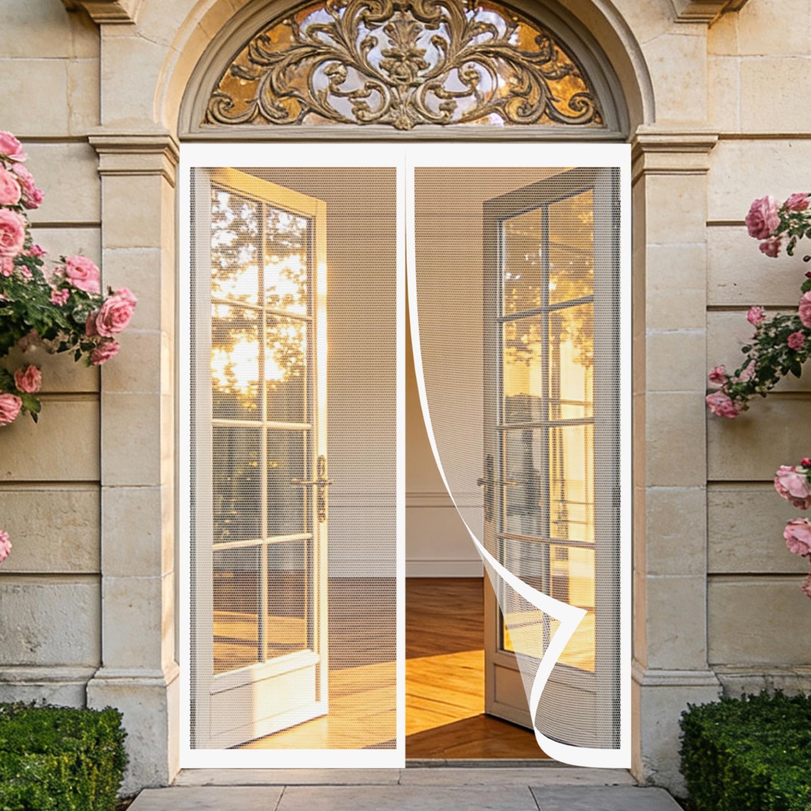 Moustiquaire aimantée automatique pour grande porte fenêtre blanche sans percer
