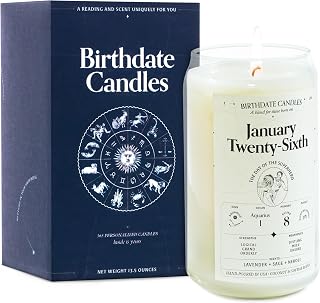 Birthdate Candles, January 26 - Aquarius Zodiac Scented Candles Birthday Gift - Lavender, Sage & Neroli Scent - All-Natural Soy & Coconut Wax, 60-80 Hour Burn Time - Made in USA