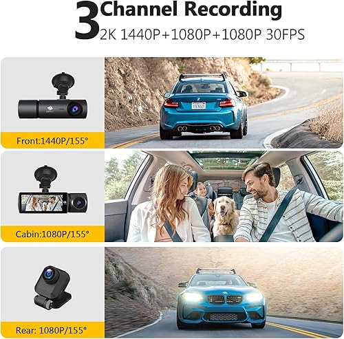 Miniatura 2 de Z-Edge T3P Cámara de tablero 4K de tres canales, 4K+1080P frontal e interior, 1600P+1080P+1080P Cámara triple para automóvil triple de tres vías,