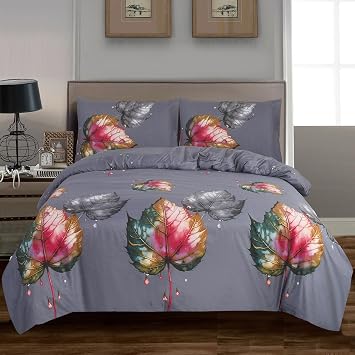 4 PCS 3D Printed Bedding Set with Fitted Sheet Pillowcases Soft Microfiber Duvet Cover Set Luxury Printed Quilt Cover for Single Double King Super King (Autumn Twilight 3D, KING)