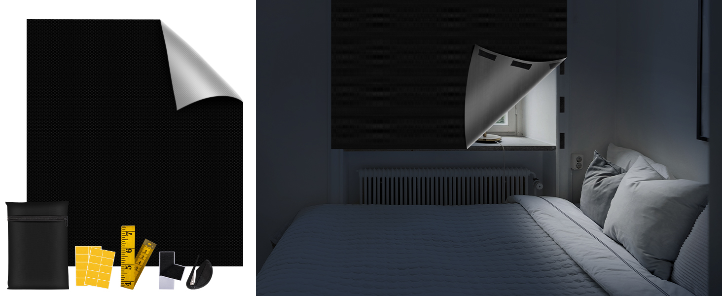 Bemece Store Occultant Portable - 300 X 145 Cm - 100 % Occultant - Pour Chambre à Coucher, Chambre D'enfant, Voyage, Bureau - Sans Perçage - Découpe à N'importe Quelle Taille