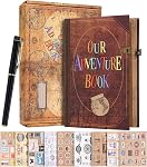 JIMBON Page 164 Notre livre d'aventure 8.2 * 5.9 album de scrapbook de pouce, couverture de cowhide rétro et 3D Style de design,Porte à scraps en couleurs,Journal des carnets de voyage,Boyfriend anniversaire et cadeaux pour les petites amies